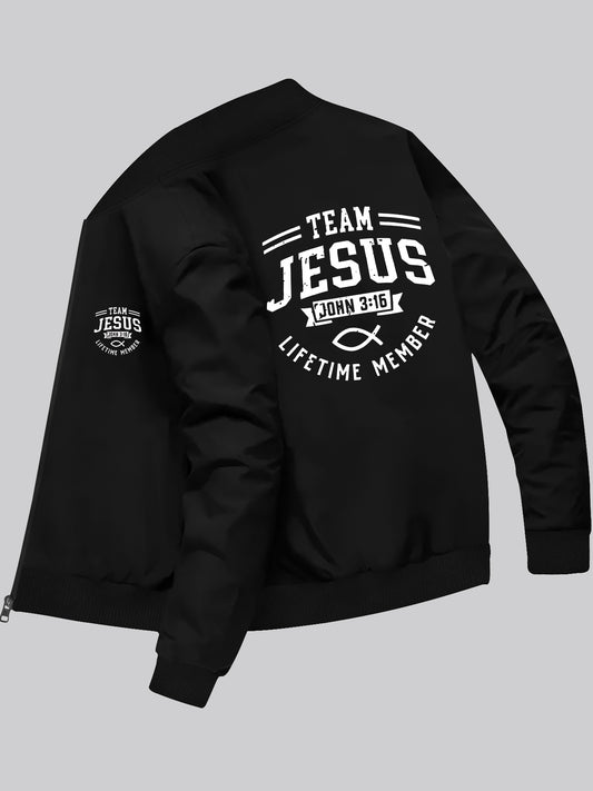 Blusa Masculina Casual em Poliéster com Gola Alta, Estampa "Team Jesus"