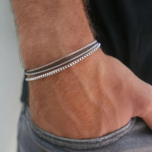 Conjunto de Pulseiras Casuais Vintage de Aço Inoxidável para Homens - 4 Peças Empilháveis