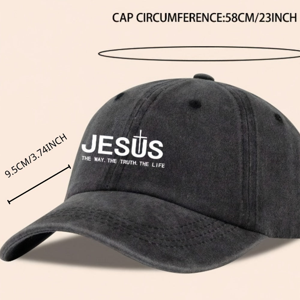 Boné Vintage de Algodão com Estampa "JESUS"